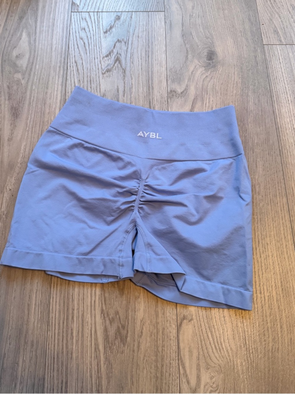 AYBL Lavender Blue High-Rise Bike Shorts with Ruched Front